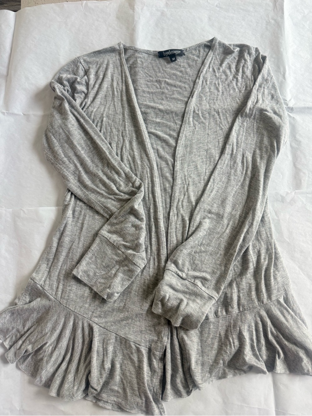 International Concepts Light Gray Ruffle-Hem Open Cardigan